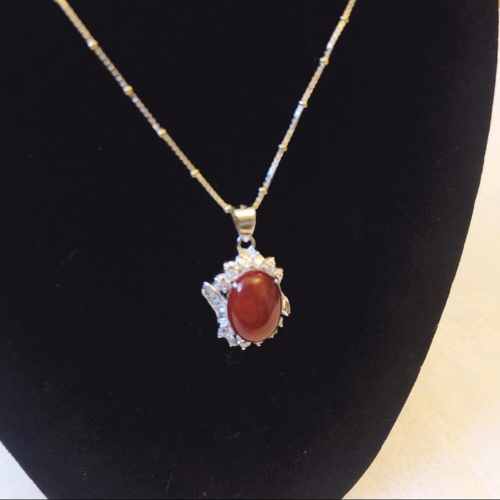 Sterling Silver Red Crystal Pendant Necklace
